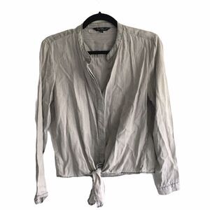 VELVET HEART Button Down Tie Front Long Sleeve Blouse Gray S